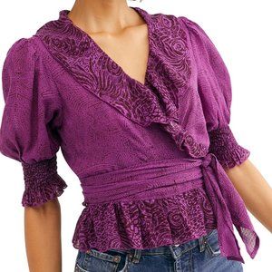 Free People Olivia Purple Print Wrap Top Sz XS